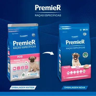 Nova embalagem Racao Premier Racas Especificas Pug Filhotes